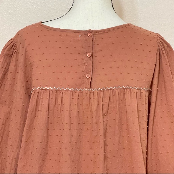 Max Studio Women’s Embroidered Peasant Blouse Swiss Dot Top Size Large - Picture 5 of 10